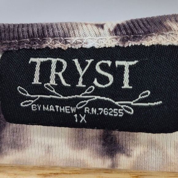 Vtg Y2K Tryst by Mathew 1X Tie Dye Cotton Top Long Sleeve Boho Hippie USA Brown - Picture 5 of 9